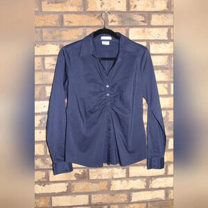 Van Heusen womens button up blouse, navy blue